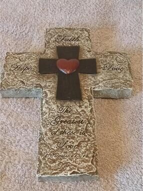 Faith Hope Love Decorative Wall Cross Plaque 10x7.5